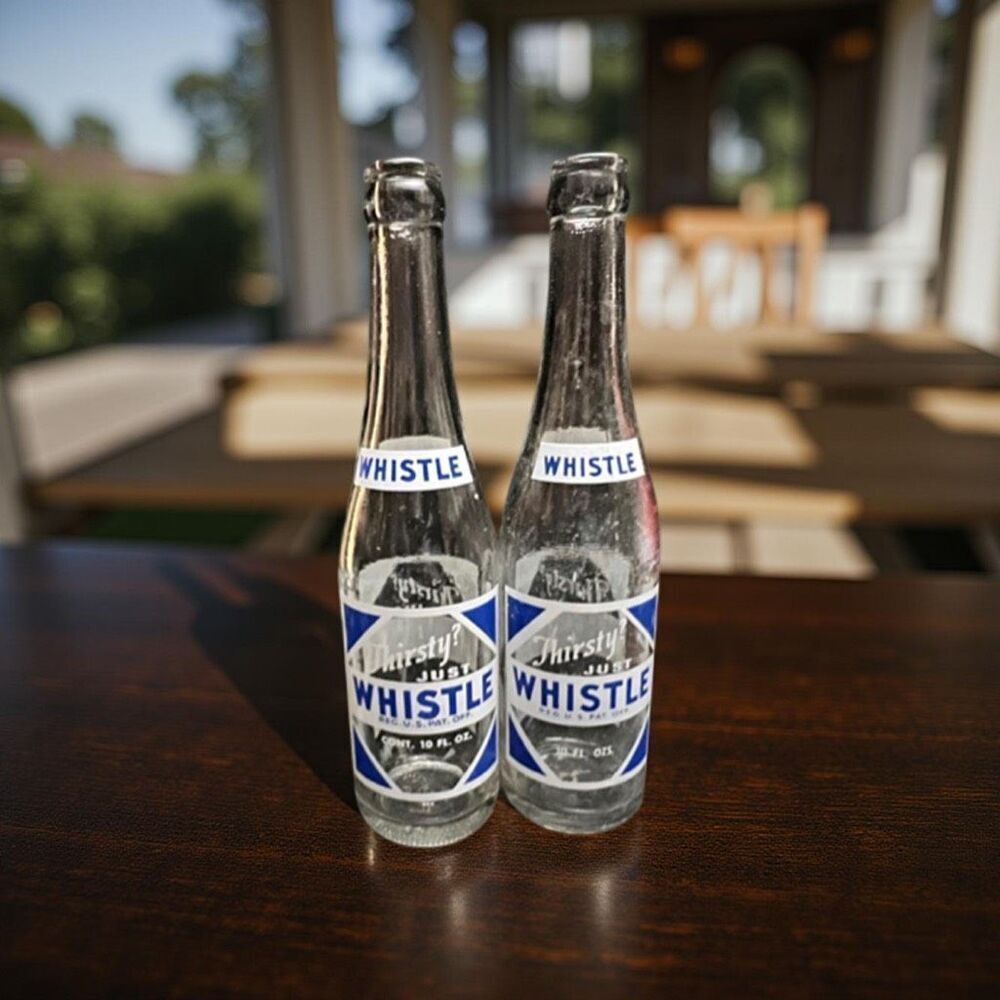 Set of 2 1940s Vintage Whistle Soda Bottle 10oz